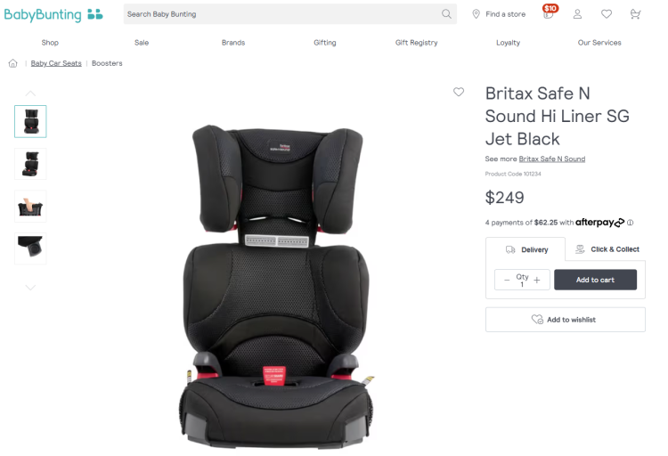 Britax Safe N Sound Hi Liner SG Jet Black 부스터 팝니다.