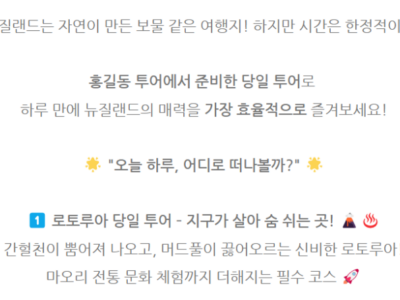 ❤️❤️ 뉴질랜드 당일 투어 모음⭐️⭐️< 홍길동 투어 >